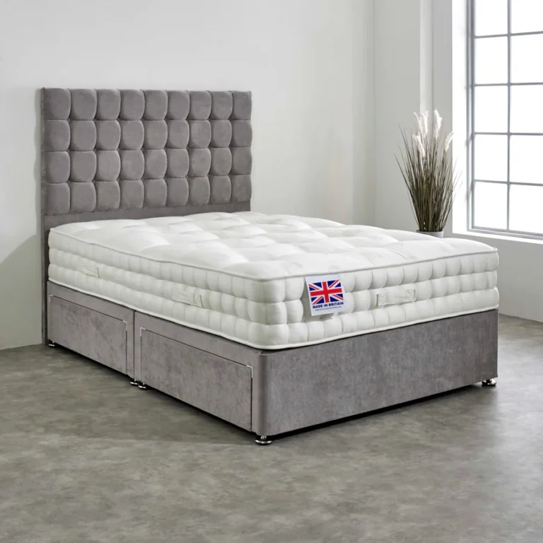 Super King Divan Bed Set with Diamond Studded Cube Headboard UK - Side view of premium divan from Newcastle Beds UK